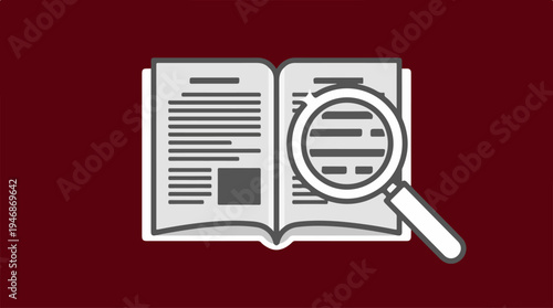 Book with magnifying glass focusing on text for research and study.