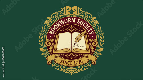 Bookworm Society Emblem - A Timeless Symbol of Literary Heritage.
