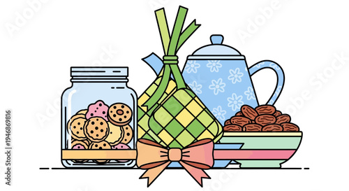 Traditional Malaysian Ketupat and Cookies.