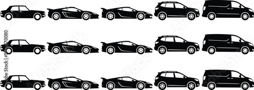 Black silhouette vector set of a young girl with ponytail walking a small terrier dog on a leash isolated on white background.