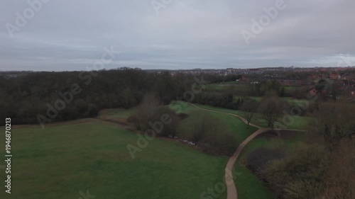 Park Landscape by drone. Twisting Paths of Milton Keynes