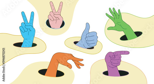 Abstract colorful hands showing various signs from circles eps 10