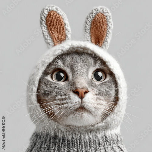 Easter card. A cat with rabbit ears.