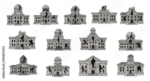 Collection of State Capitol Buildings in Black and White.