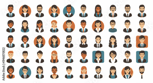 Large collection of diverse flat design male and female user avatars in various ethnicities and professions, representing a global community, isolated white background.