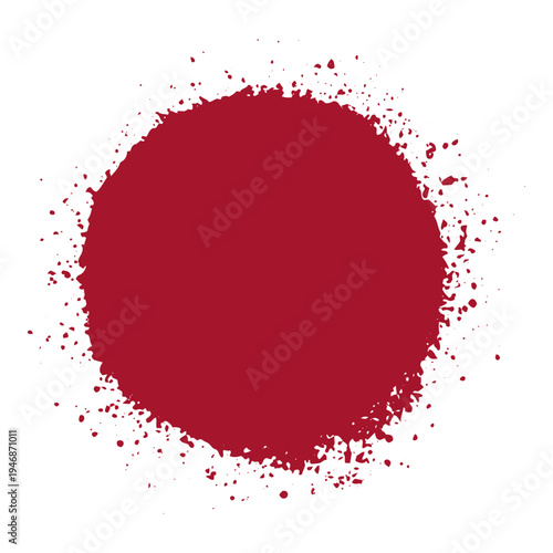 Rough grunge brush red sun isolated vector shape. Hand drawn stamp symbol of summer, spring or Japan. Wine circle watercolour badge