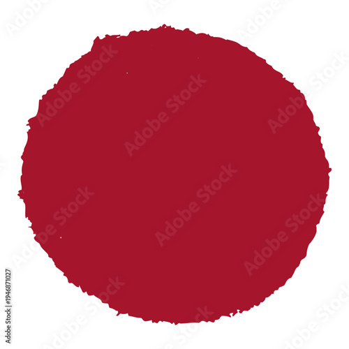 Rough grunge brush red sun isolated vector shape. Hand drawn stamp symbol of summer, spring or Japan. Wine circle watercolour badge