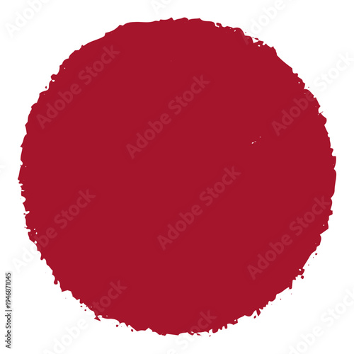 Rough grunge brush red sun isolated vector shape. Hand drawn stamp symbol of summer, spring or Japan. Wine circle watercolour badge