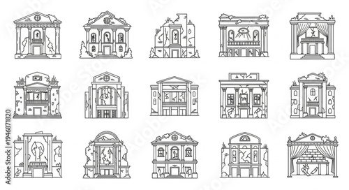 Architectural Sketches - A Collection of Building Facades in Grayscale.