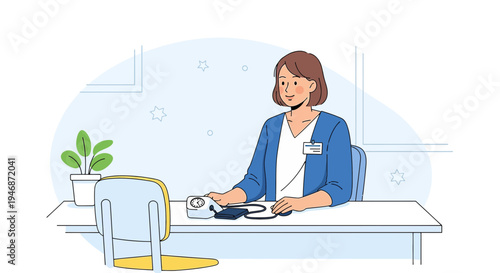 Doctor measuring blood pressure in a clinic, healthcare, medical check-up, patient care