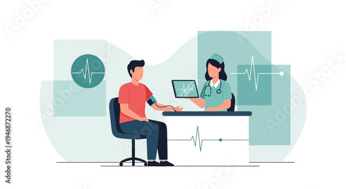 Doctor measuring patient's blood pressure, medical check-up, healthcare concept