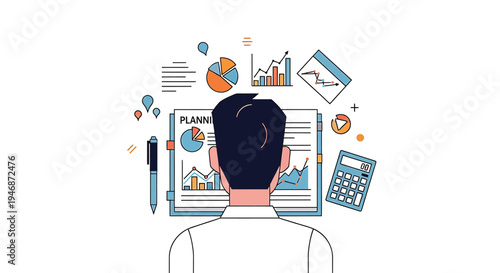 Man Planning on Computer Screen.