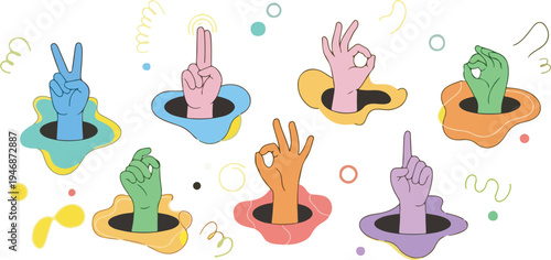 Abstract colorful hands showing various signs from circles eps 10