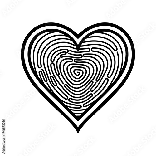 Fingerprint Heart Symbol Graphic: Unique Identification of Love and Relationships, Security and Identity in Medical DNA Research, Crime Investigation,  Dating, Generative AI, and Forensics