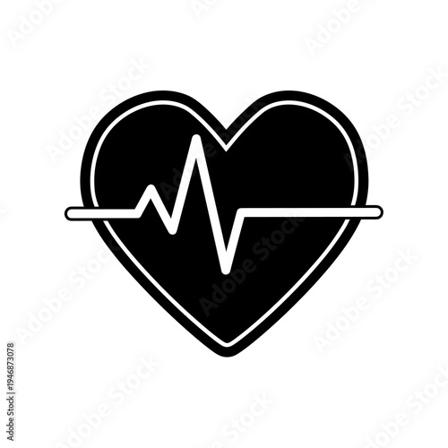 Heart Health Monitor: Rhythmic Pulse Trace in Black & White Symbolizing Cardiology, Vital Signs & Well-Being in Medical Technology, Healthcare Design & Fitness Applications. Icon for EKG, ECG