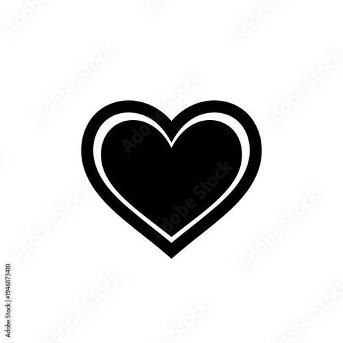 Iconic Heart Shape Symbolism Displayed as Black Silhouette Emblem with Thin, White Inner Border, Decorative Graphic Element on Empty Backdrop, Sign of Love & Romance Celebrating Valentine's Day in Mod