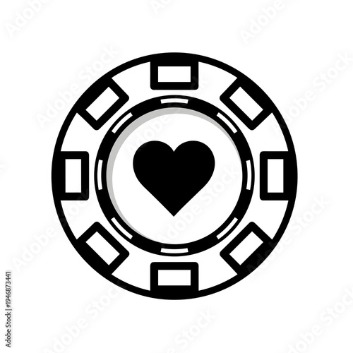 Casino Game Chip Featuring a Heart Symbol: Betting on Love and Luck, Playful Gambling and Risky Romance, Valentine's Day Casino Night, Poker Tournament, Romantic Gamble, Luck and Fortune, Isolated on