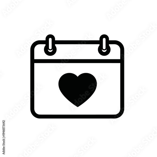 Romantic Date Planner Icon: Scheduling Love, Wedding Anniversary Reminder, Appointment Calendar with Heart Shape, Vector Design Symbol for Romance, Valentine's Day Event, Birthday, Commitment, Marriag