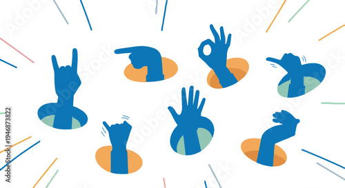 Abstract colorful hands showing various signs from circles eps 10