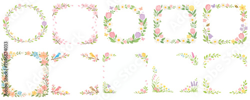 Spring theme frame vector. Vector, flat, illustration, minimalist, icon, icon set