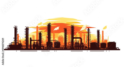 Industrial Factory at Sunset.