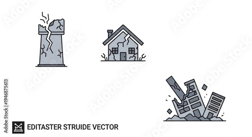 Earthquake Damage - Collapsed Buildings, Ruined House, and Broken Pillar.