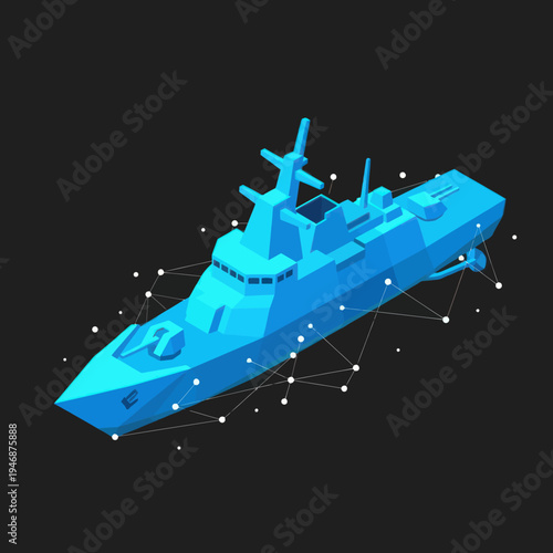3D Render of a Blue Naval Ship.