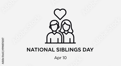 Line art icon of siblings with heart above, celebrating National Siblings Day, isolated on transparent background