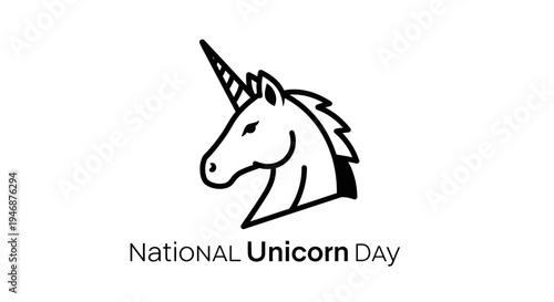 Line Art Unicorn Icon for National Unicorn Day Celebration, Simple Monochrome Design, isolated on transparent background