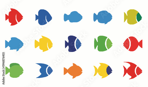 Simple colorful fish icon collection