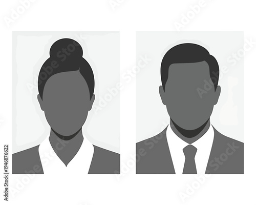 Two individuals in formal attire with blurred faces and pixelated background