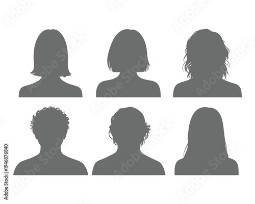 Silhouettes of six people with different hairstyles and postures