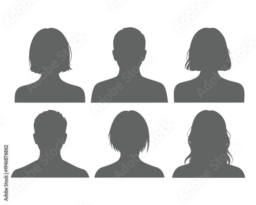 Six Silhouettes of People with Different Hairstyles and Hair Lengths