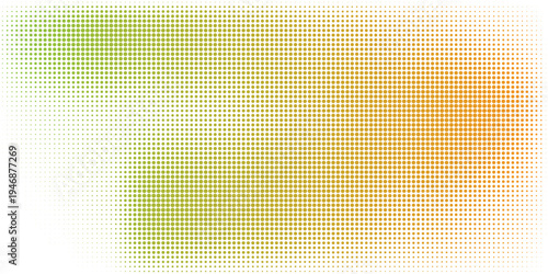 Abstract green and orange halftone dots background with dynamic gradient pattern for modern pop art design. vector Eps 10