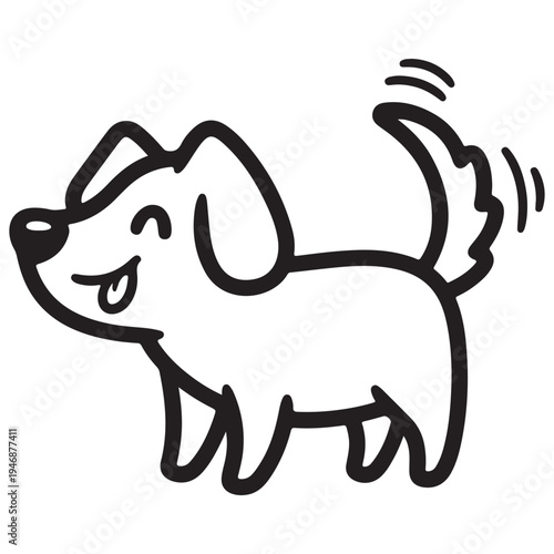 Joyful Cartoon Dog Wagging Tail, Tongue Out
