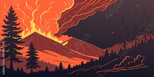 USA, US, U.S, United States - Hawaiʻi Volcanoes National Park glowing lava volcano night panorama fiery dramatic landscape
