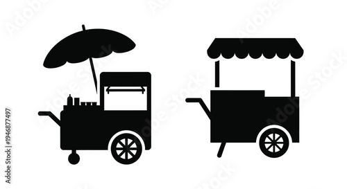 Black silhouette icons depicting a hot dog and coffee cart