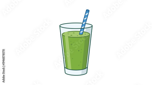 A fresh green smoothie in a glass with a straw. Vector icon for healthy diet, detox, vegan lifestyle, or juice bar menu. Refreshing and nutritious organic beverage illustration.