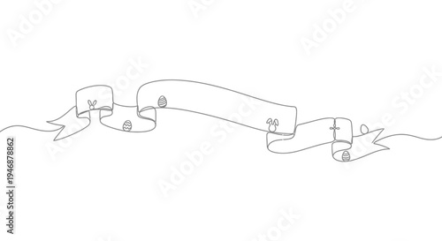 Simple Banner Ribbon Continuous Line Drawing Isolated White Background