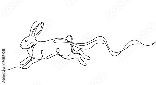 Continuous Line Drawing of a Running Rabbit with Flowing Tail