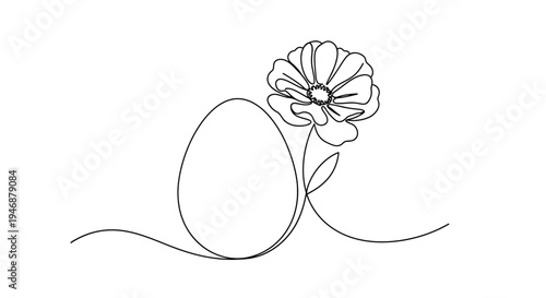 Minimalist Egg and Flower Line Art Drawing