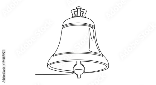 Single Line Drawing of an Old Bell Isolated on White Background