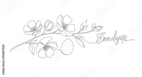 Easter Egg and Blossom Branch Line Art - Minimalist Spring Holiday Design
