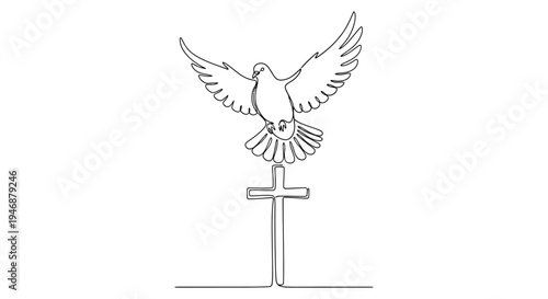 Dove flying over cross, symbol of peace and faith, religious concept art
