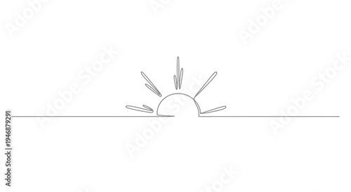 Minimalist Sunrise Line Art: Simple Sun Rising Over Horizon, Hopeful Dawn