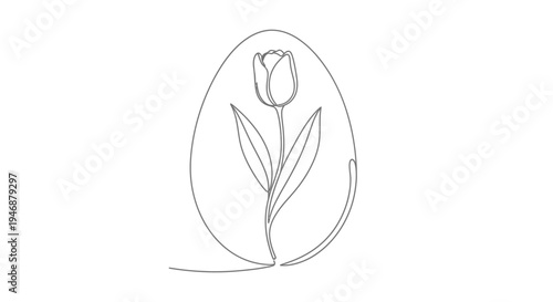 Continuous Line Drawing of Tulip Inside Easter Egg