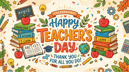 Colorful Happy Teachers Day Celebration Illustration Design.