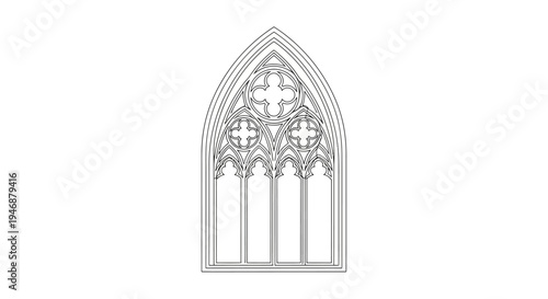Gothic Window Design Line Art