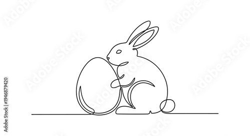 Minimalist Line Art Easter Bunny Holding an Egg