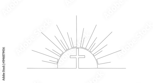 Christian Cross Silhouette Sunrise Abstract Line Art